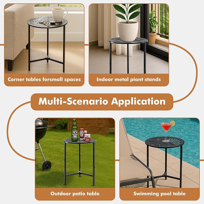 2 Packs 13" Metal Outdoor Side Tables Small Black Outside End Table - Image 5