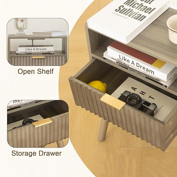 Night Stand with Charging Station, Modern Bedside Table with Drawer and Solid - Image 5