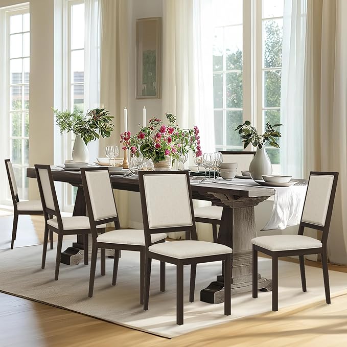 COLAMY Upholstered Kitchen Dining Chairs Set of 6, Wood Dining Chairs - Image 3