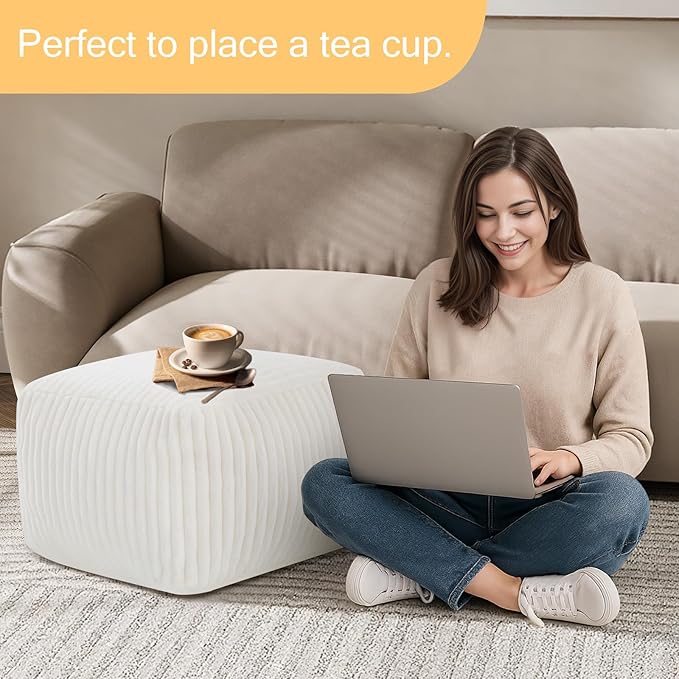 MeMoreCool Square Stuffed Pouf Ottoman Foot Rest, Stripe Furry Floor Pouf Foot - Image 4