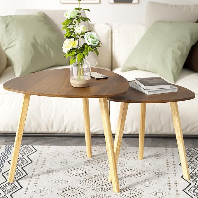 BAMEOS Bamboo Nesting Triangle End Table - Image 7