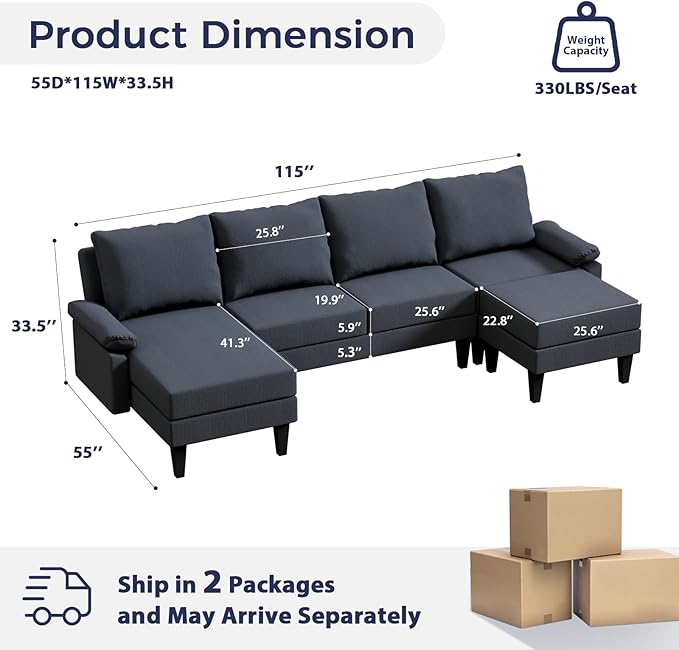 U Shaped Sectional Couch, Convertible Modular Sectional Sofa - Image 2