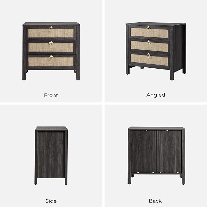 SICOTAS Night Stand with Drawers, Large Rattan Bedside Table with Golden Handle - Image 9