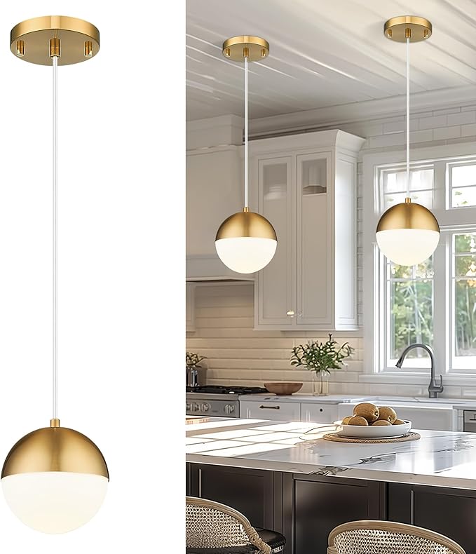 LMS 6-inch Brushed Gold Pendant Light Fixtures, Mid Century Pendant Light by LMS