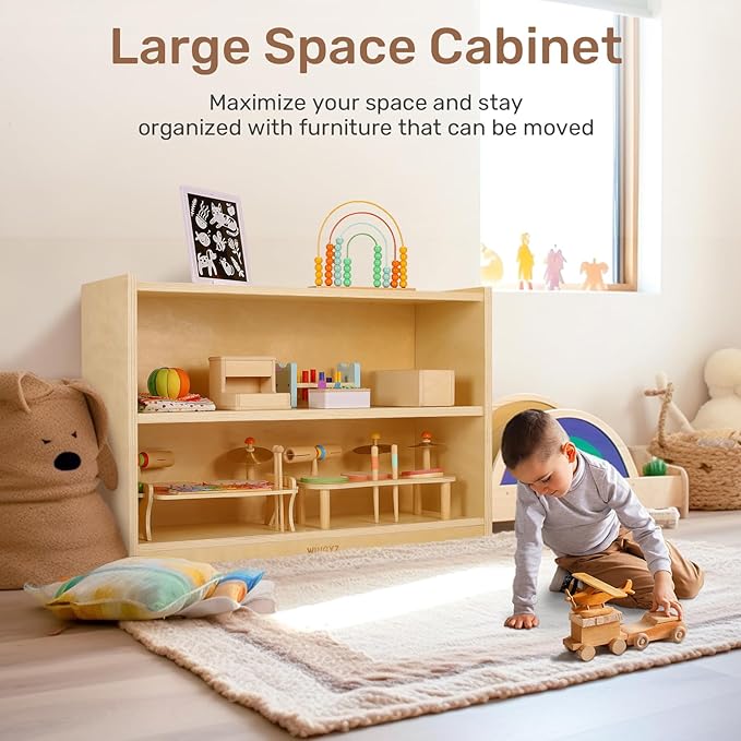 wingyz Wooden Storage Cabinet, 2-Tier Kids Toy Storage Organizer, Spacious - Image 6
