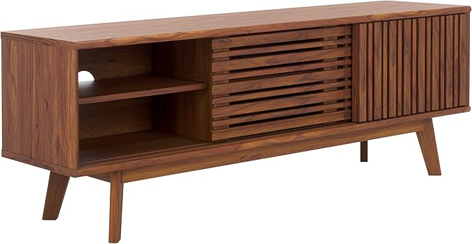 SAFAVIEH ESMA TV Stand for up to 65" Flatscreen – Walnut Brown, Sliding Doors - Image 6
