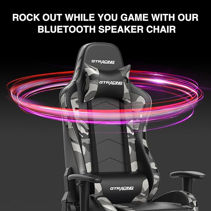 GTRACING Gaming Chair with Footrest Speakers Video Game Chair Bluetooth Music - Image 8