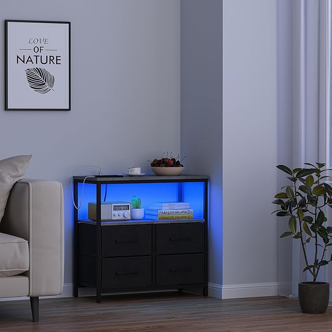 TUTOTAK LED Night Stand with Charging Station, Large Nightstand with USB and - Image 9