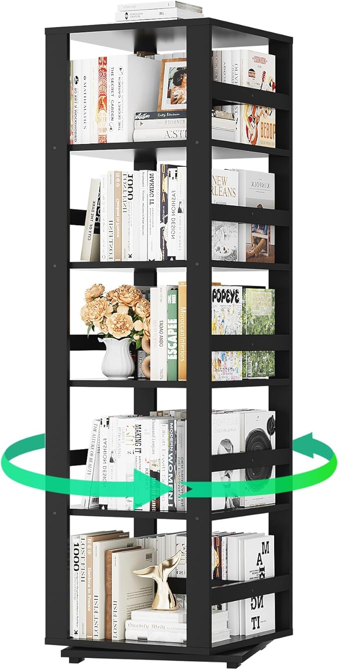 Homykic Rotating Bookshelf, Bamboo 360 Display Spinning Bookshelf Tower by Homykic