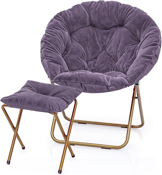 MoNiBloom Round Folding Faux Fur Saucer Chair by Monibloom
