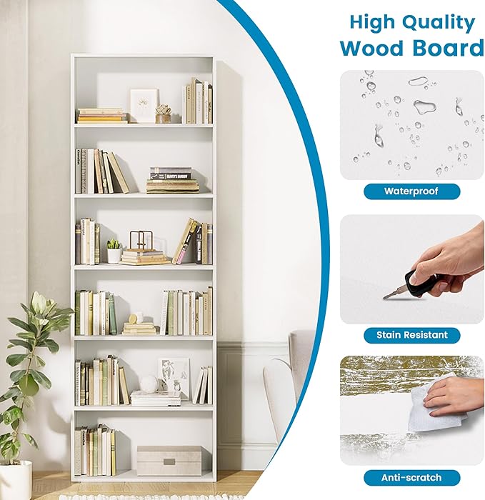 71" Tall Bookcase, 6-Tier Open Display Storage Shelves, Floor Standing Large - Image 4
