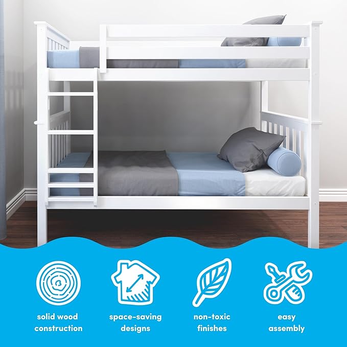 Max & Lily Bunk Bed Twin over Twin, Solid Wood Bunk Bed Frame - Image 3