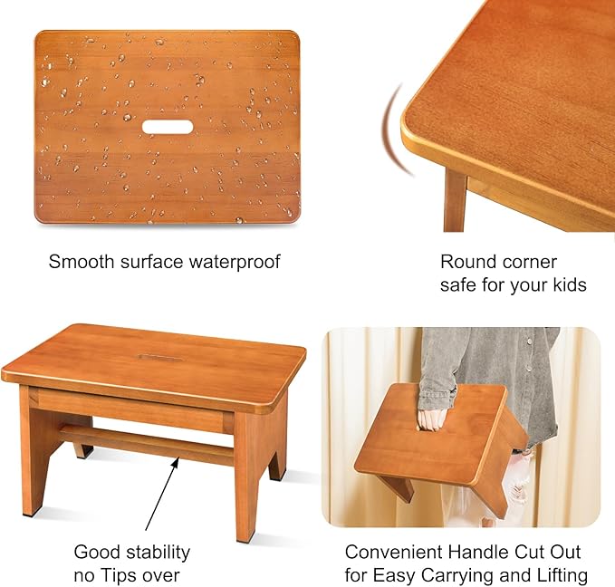 Wooden Step Stool for Adults, 9.1''High One Step Stool for High Bed/Kitchen - Image 3