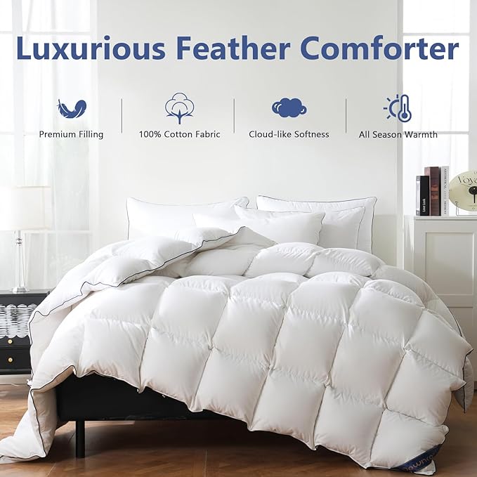 DOWNCOOL Feather Comforter Oversized King Size, Ultra Soft Fluffy Duvet Insert - Image 2