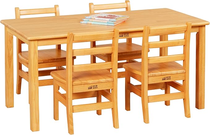 ECR4Kids 24in x 48in Rectangular Hardwood Table and Chair Set, 12in Seat Height - Image 2