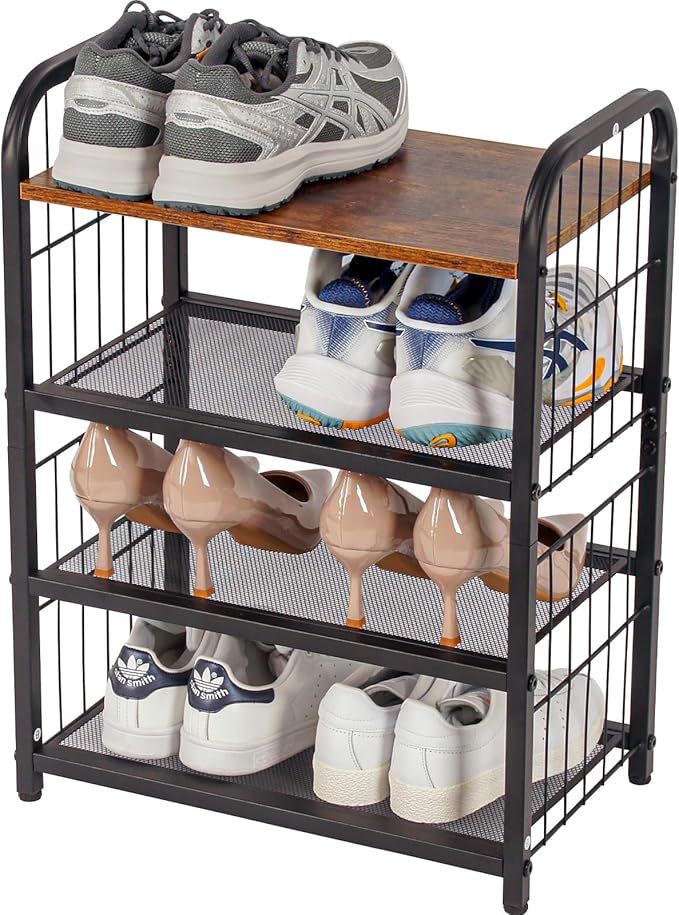 Shoe Rack, 4-Tier Shoe Organizer by BWOORACKU