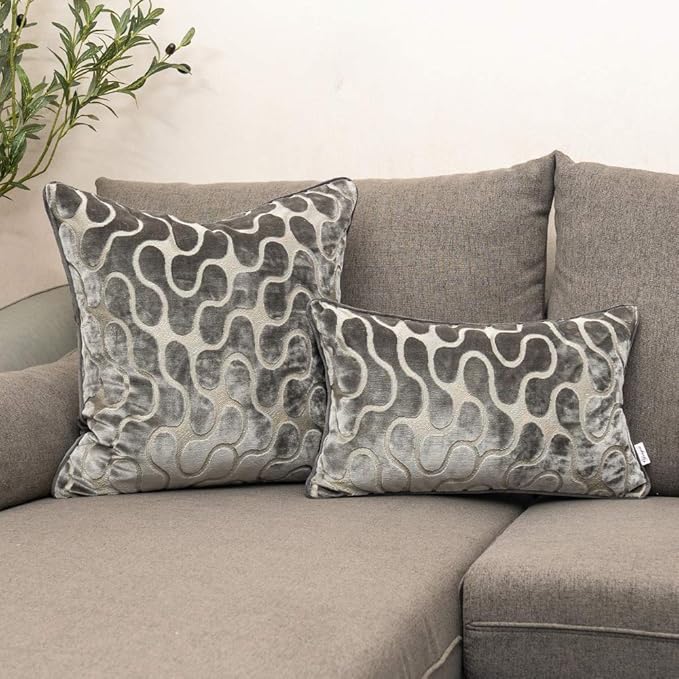 Yangest Silver Grey Throw Pillow Cover Wavy Cushion Cover Modern Zippered - Image 5
