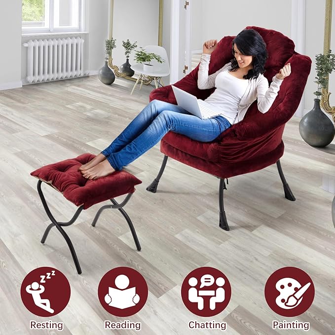Lazy Chair with Folding Ottoman, Leisure Sofa Chair, Soft Fabric Armchair with - Image 7