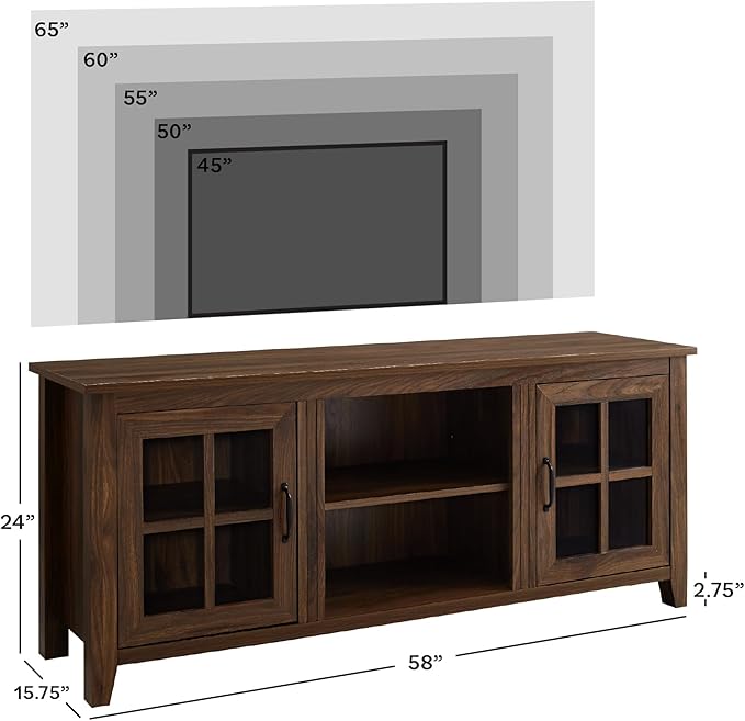 Walker Edison Dakota Modern Farmhouse 2 Glass Door Stand - Image 3