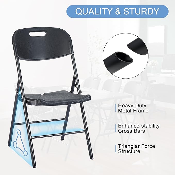 VECELO 4 Pack Folding Chairs, Indoor/Outdoor Use Plastic Seat - Image 4