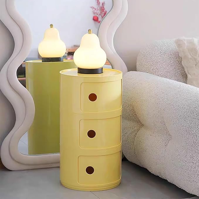 3 Tier Round Nightstand with Drawers, Light Yellow Round Side Table Small - Image 4