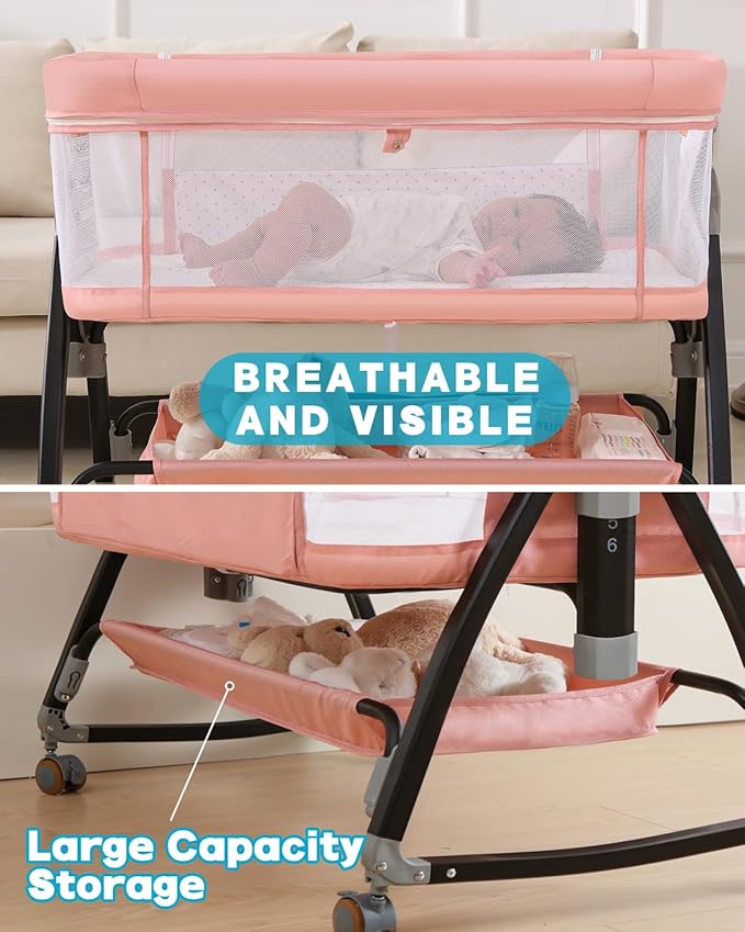 Bedside Bassinet for Baby, 3 in 1 Breathable Mesh Baby Bassinet, 6 Height - Image 5