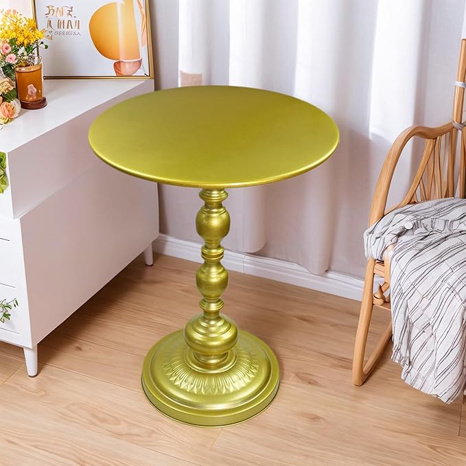Benkyo Gold Round End Side Table Modern Metal Pedestal Spindle Side Tables - Image 2