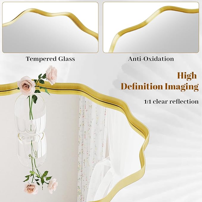 Round Wavy Mirror, 42 Inch Metal Frame Circle Mirror, Round Wall Mounted - Image 3