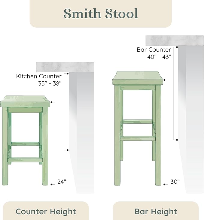 Grain & Grove Smith Collection Set of 2 Solid Wood Bar Stools, 30 inch - Image 3