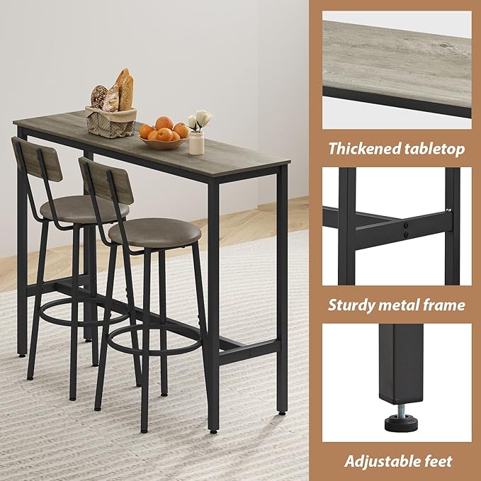 Dining Table Set for 2, 3-Piece Bar Table and Chairs Set, Kitchen Table and - Image 3