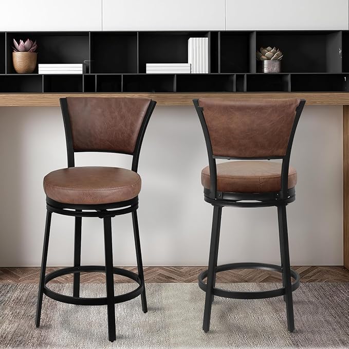Bar Stools Set of 2, 25 Inch Metal Counter Height Bar Chairs, Modern Faux - Image 2