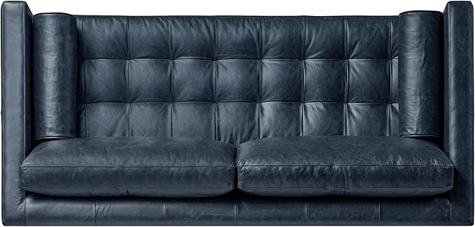 POLY & BARK Napa 82" Leather Pull-Out Convertible Sleeper Sofa in Midnight Blue - Image 8