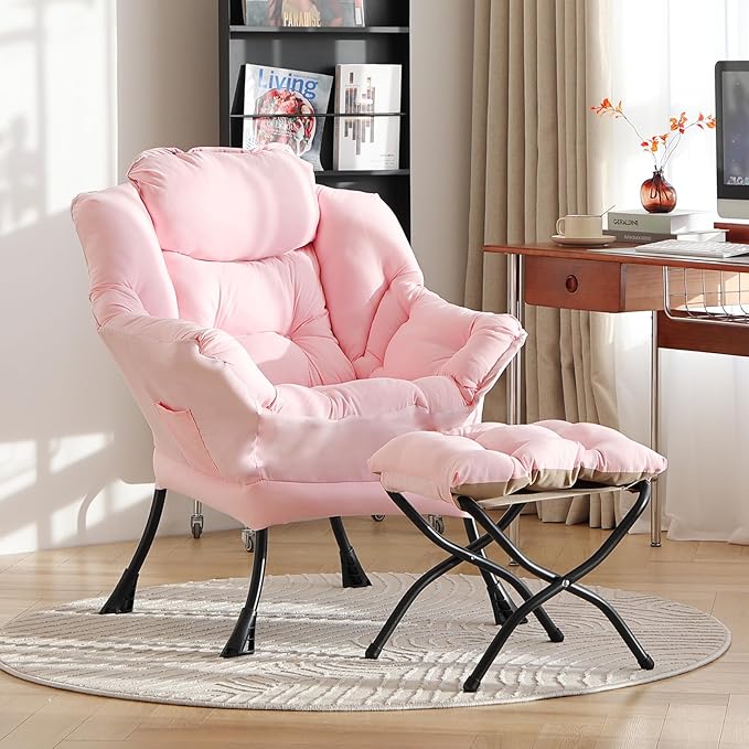 LITA Lazy Chair with Ottoman, Modern Accent Leisure Upholstered Sofa, - Image 2