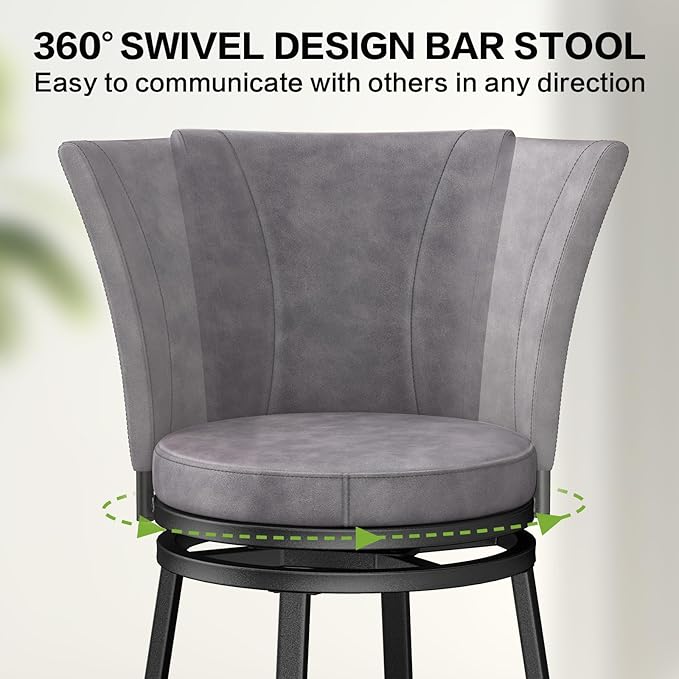 Bar Stools Set of 2, Counter Height Swivel Bar Chair - Image 5