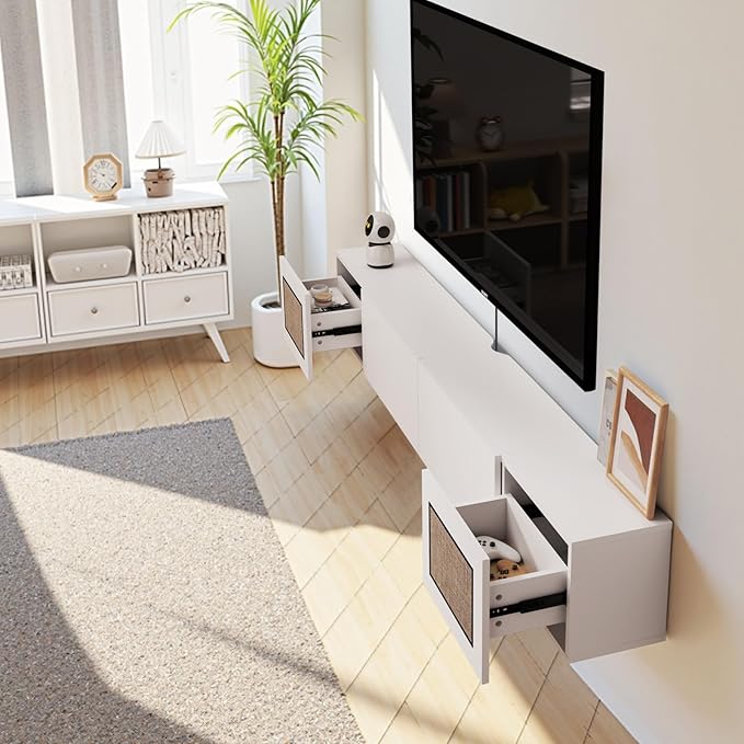 Pmnianhua Boho Floating TV Stand 70", Modern Wall Mounted Media Console - Image 3