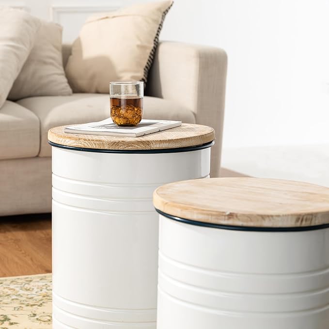 Glitzhome Farmhouse Accent Side Table, Metal Storage Stool Ottoman - Image 8