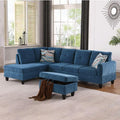 Blue L-Shaped 3-Piece Flannel Sofa by Unknown