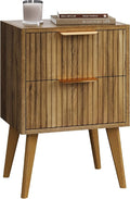Fluted Nightstand with 2 Drawers, Modern Bedside Table with Metal Handles by YAUKOMEL