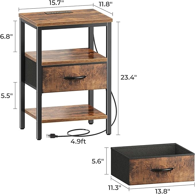 SUPERJARE Nightstand with Charging Station, Bed Side Table with Adjustable - Image 8