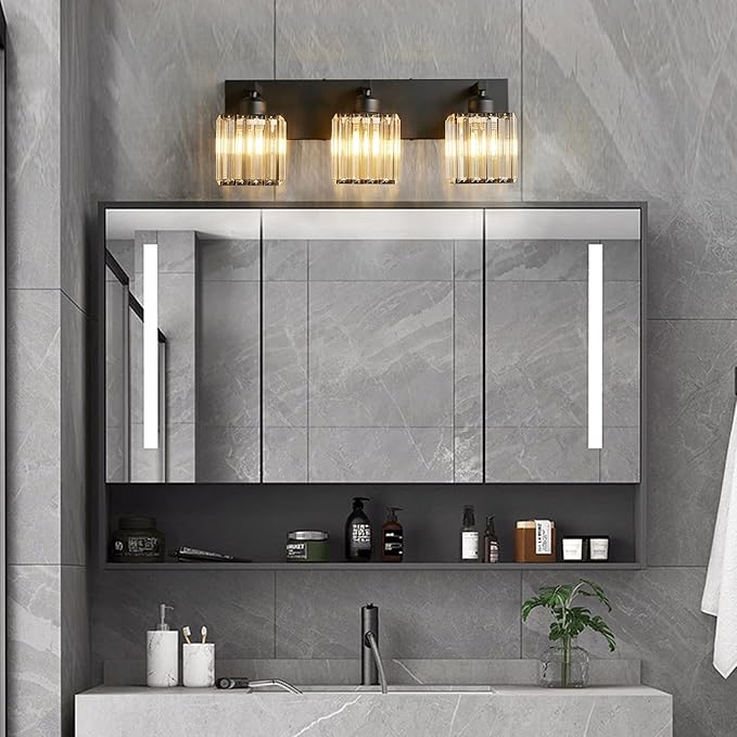 Modern Bathroom Vanity Light 3-Lights Modern Black Crystal Wall Light Bathroom - Image 3