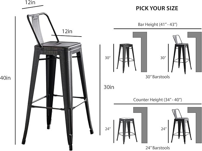 AC Pacific Modern 30” Metal Barstool Set of 2 – Country Rustic Style - Image 3
