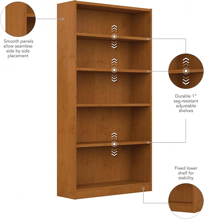 Bush Furniture Universal Tall 5 Shelf Bookcase in Natural Cherry - Image 6