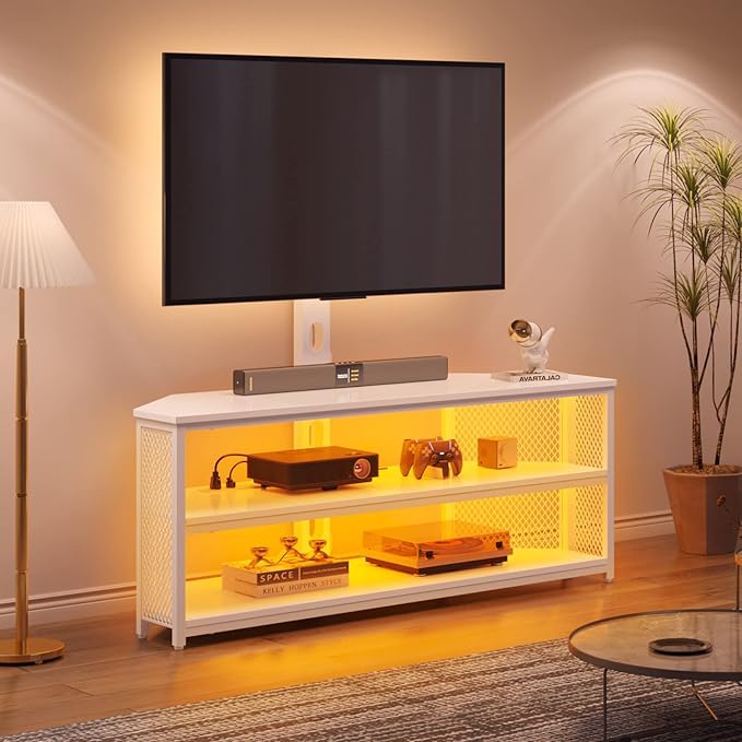 Rolanstar TV Stand with Mount and Power Outlet, Swivel TV Stand with LED Lights - Image 3