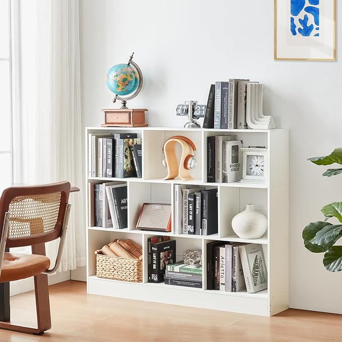 YAHARBO White 10 Cube Bookshelf, 3 Tier Modern Horizontal Bookcase, Wooden Low - Image 7