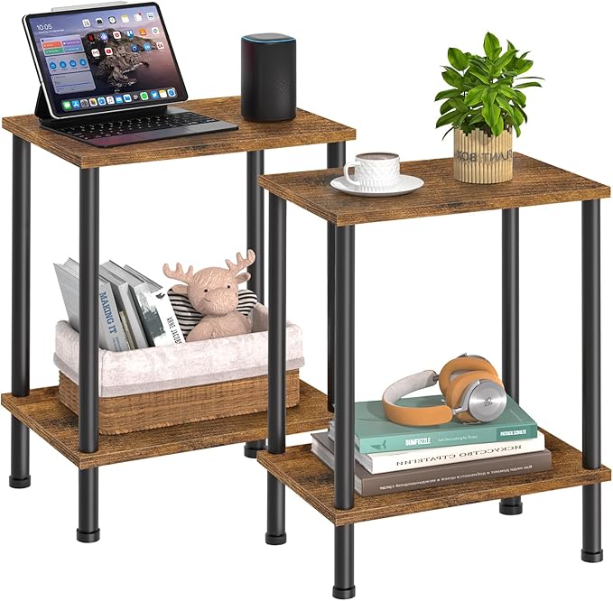 End Table, Small Side Table, 2-Tier Nightstand by YUFAM