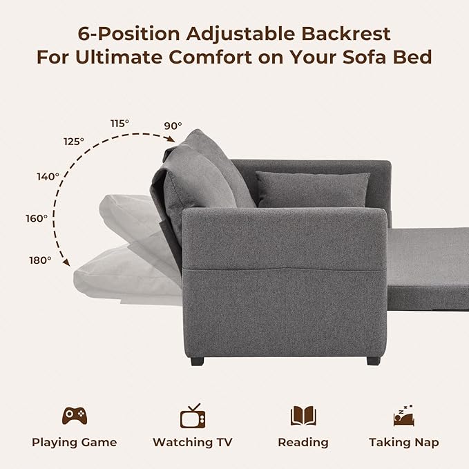 Furnimart 62" Queen Size Pull Out Sofa Bed, 3 in 1 Convertible Sleeper Bed - Image 5