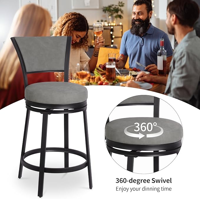Bar Stools Set of 2, 25 Inch Metal Counter Height Bar Chairs, Modern Faux - Image 4