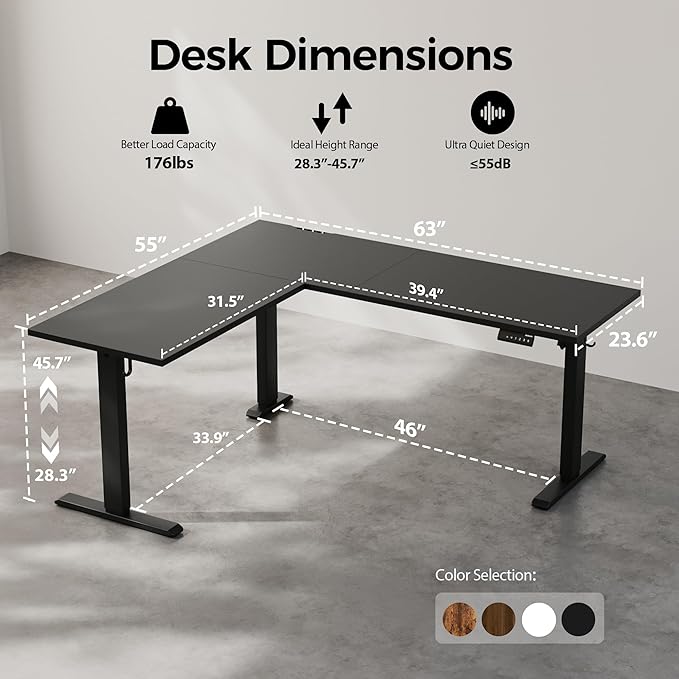 Agilestic 63 x 55 Inch L Shaped Standing Desk Adjustable Height, Corner - Image 2