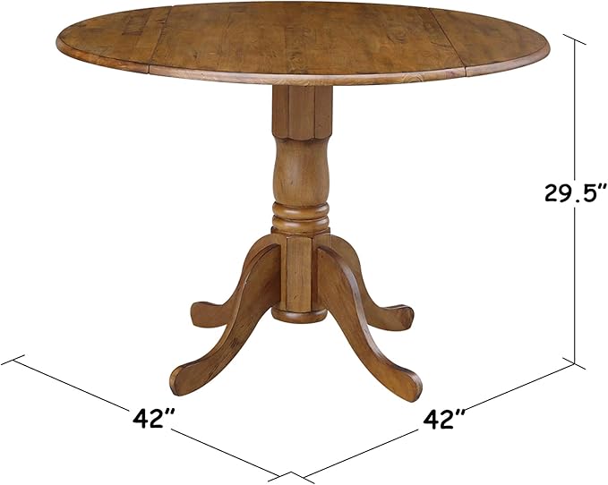 42" Round Dual Drop Leaf Pedestal Dining Table Solid Wood, Easy Assembly - Image 2