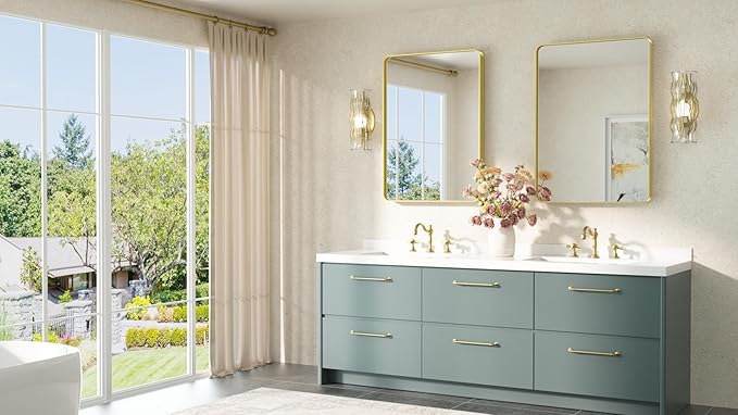 TETOTE 22 x 30 Gold Bathroom Mirror Brushed Gold Metal Framed Vanity Mirror - Image 8